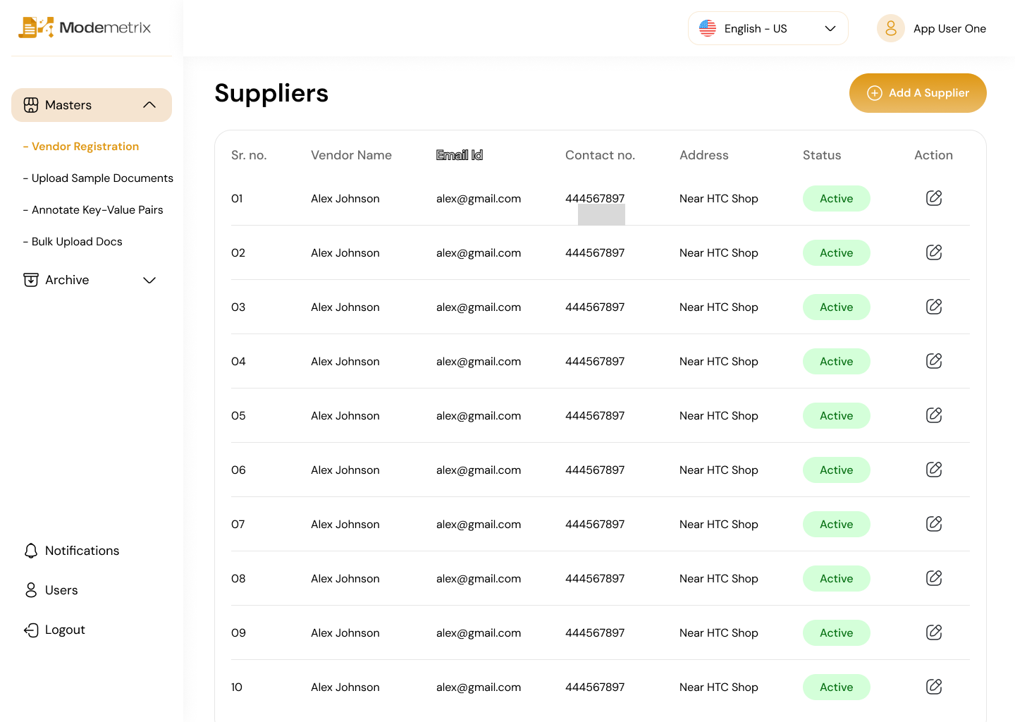 Modemetrix dashboard interface