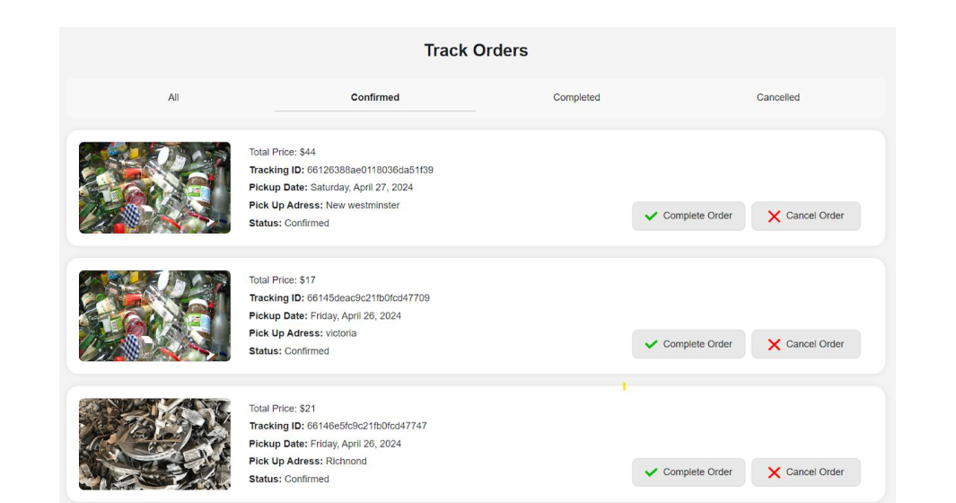 Confirmed track order